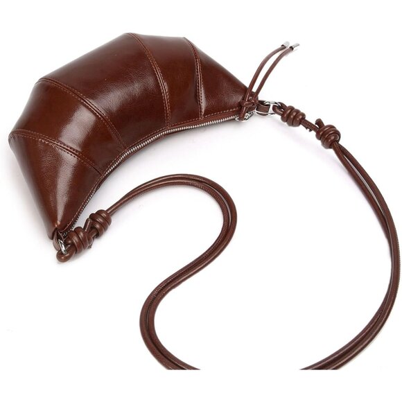 Genuine Leather Small Crescent Satchel Purse Crossbody Shoulder Bag for Women - Picture 5 of 6